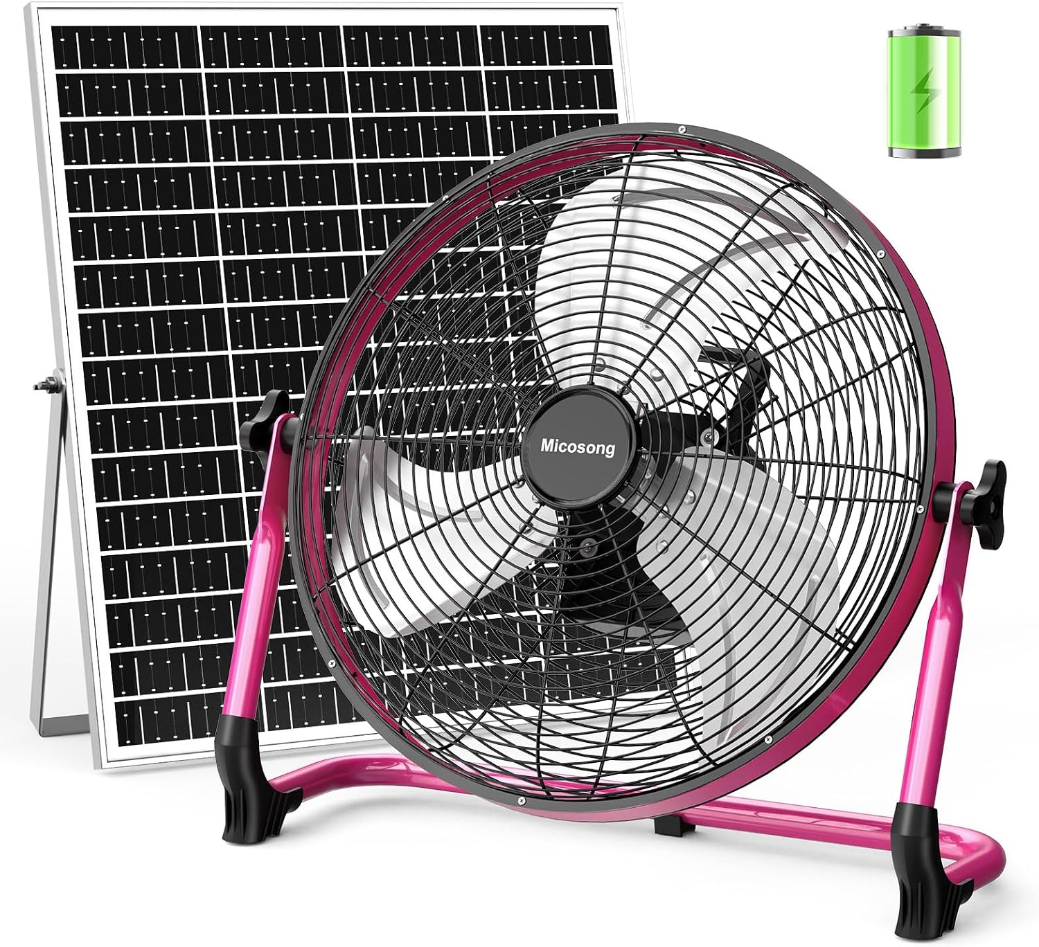 18' Solar Powered Floor Fan, 40W Cordless Fan Outdoor, Long Lasting Battery Operated and Strong Airflow, USB Output, 360° Tilt, Quiet, Wireless, For Camping Travel Home Garage RV Patio