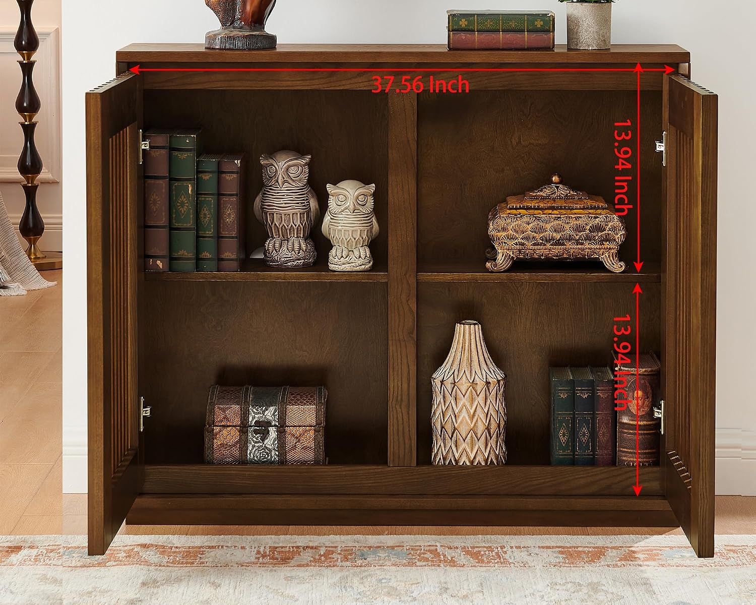 LKTART 39' Walnut Sideboard Buffet Cabinet, Entryway Narrow Storage,3 Piece | Wood;Small Storage Cabinet with Storage;Mid Century Modern;Thin Cabinet for Small Space,Living Room,Kitchen,Hallway
