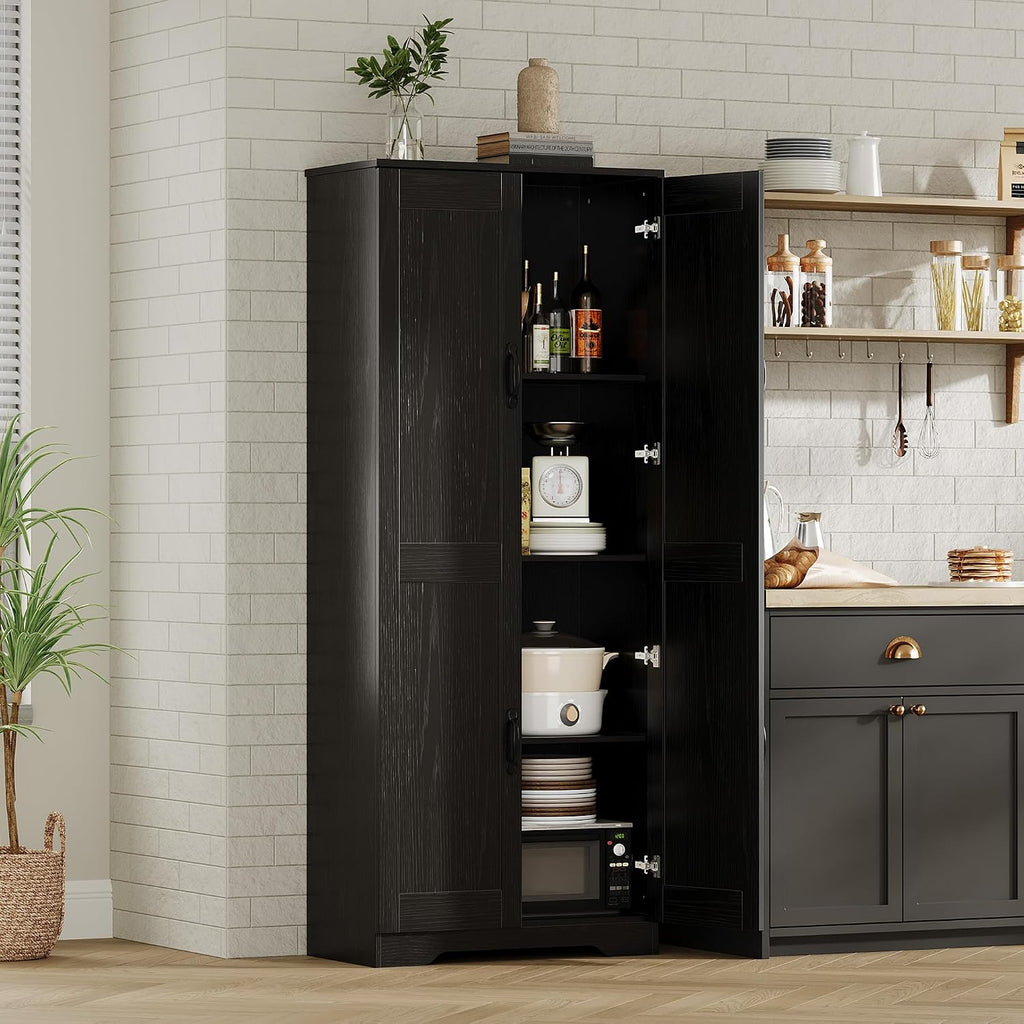 GAOMON Adjustable Shelf Storage Cabinet 60' Tall Black, 2-Door Pantry with Shelves for Kitchen Organization, Bathroom Storage, Living Room