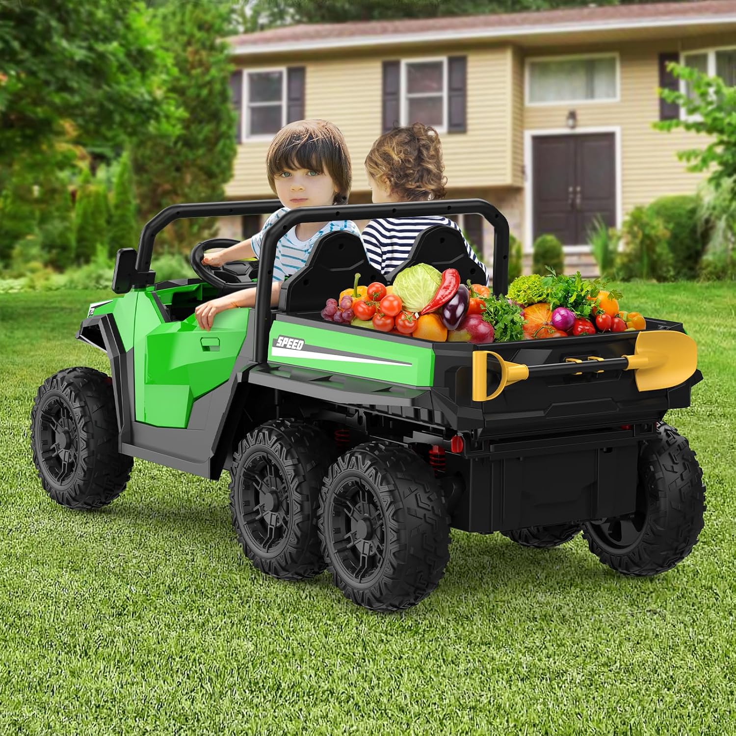 Garvee 24V 4WD Electric Ride On Dump Truck with Remote Control | 2-Seater Kids Ride On Car | Music Player & LED Lights | Birthday Gift for Ages 3+ (Key Start Safety System)