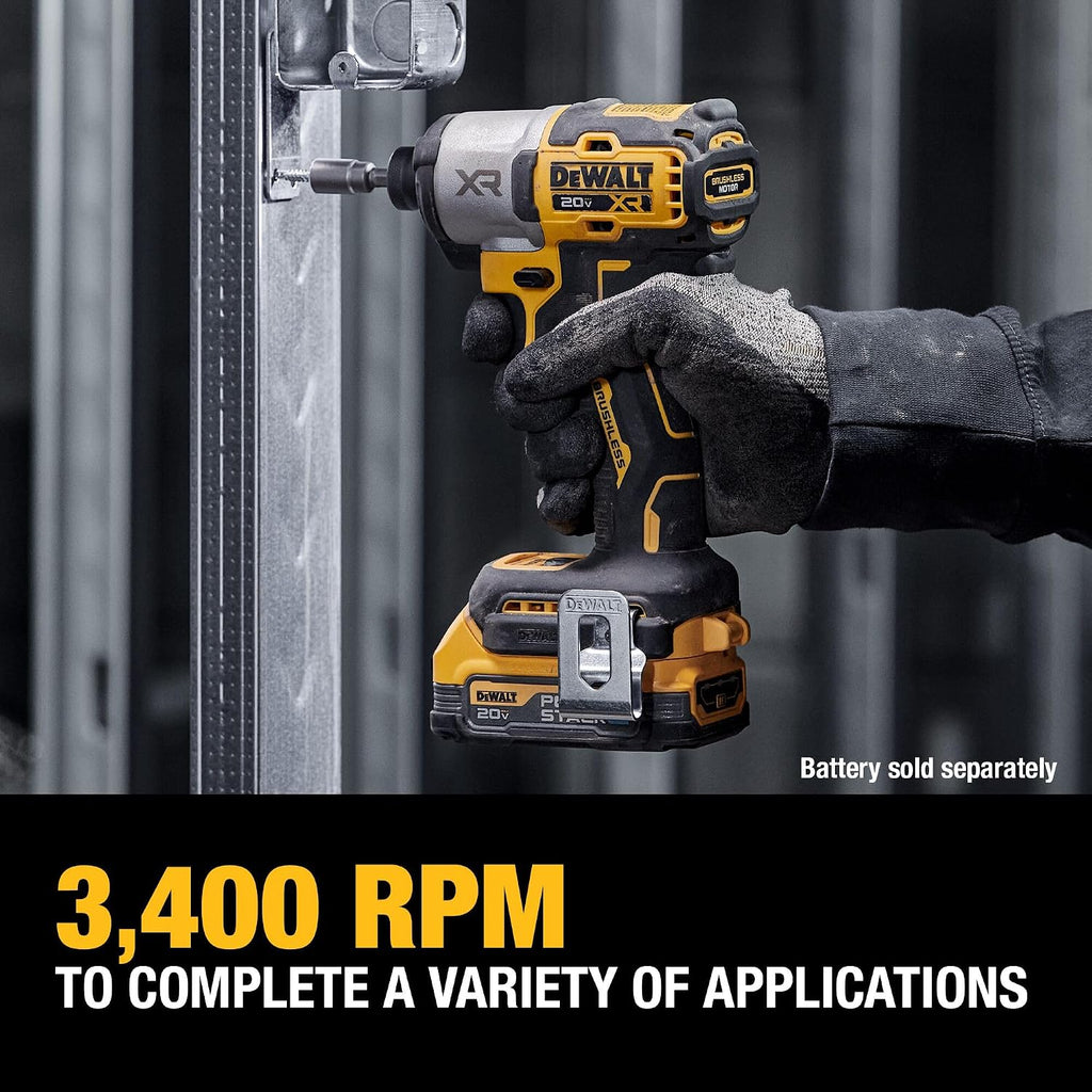 DEWALT 20V MAX XR Impact Driver, Brushless, 1/4'', 3-Speed, Bare Tool Only (DCF845B), Yellow, Black (Renewed), Black,yellow