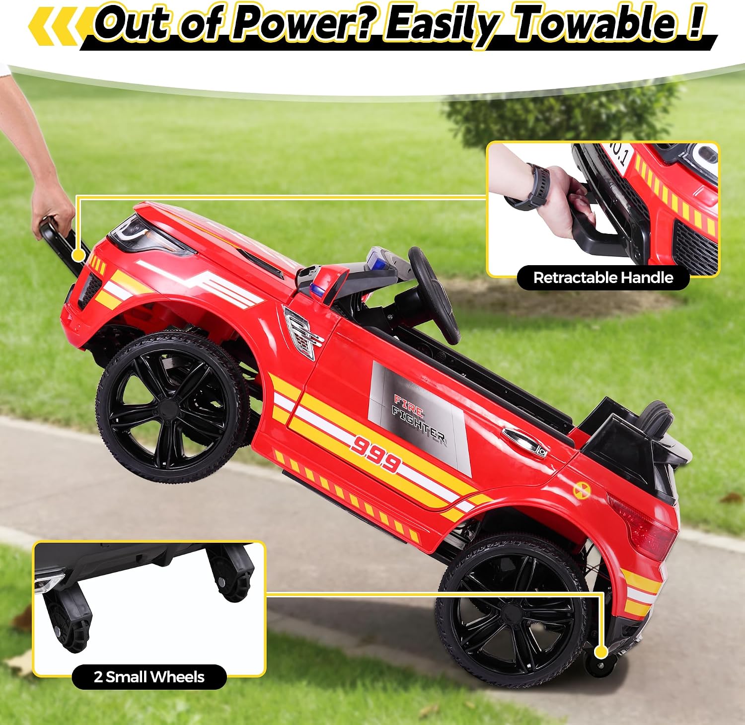 TOBBI Fire Truck Ride on Car 12V Electric Firetruck Battery Powered Vehicles for Kids to Drive with Remote Control, Bluetooth, Siren-Call, Walkie-Talkies for Toddlers Ages 1-8 Years, Red