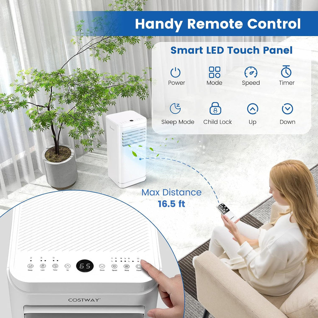 COSTWAY 10000 BTU Portable Air Conditioner, Personal AC Unit with Dehumidifier & Fan Mode, Sleep Mode, 24H Timer, LED Display, Child Lock, Remote Control, Cool Rooms up to 350 Sq.Ft (10000BTU)