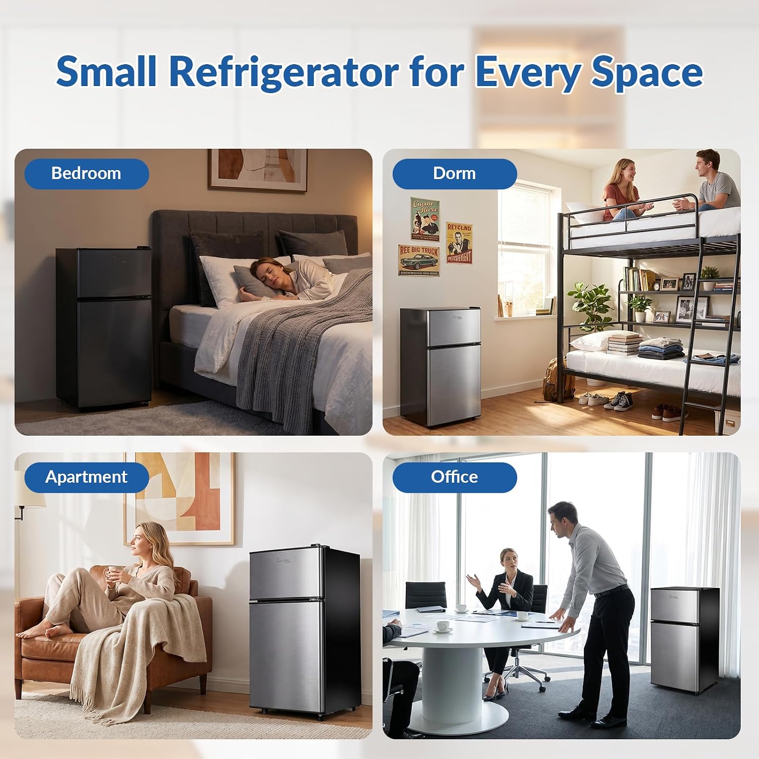Cucina Magica 2.9 Cu.Ft Compact Double Door Mini Fridge - Top Freezer & Bottom Refrigerator | Energy Save,7-Level Precision Cooling | Ideal for Dorm, Bedroom, Office & Small Spaces