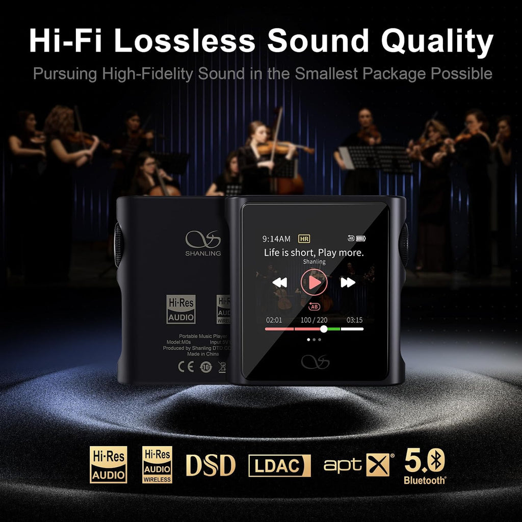 SHANLING M0s MP3 Player Hi-Fi Lossless Sound Music Player with Bluetooth 5.0 Portable Digital Audio Player 1.54' HD Touch Lasts 10 Hours 3.5mm/Type-C Jack(Without SD Card)