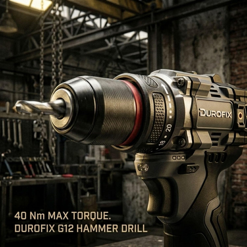 Durofix G12 Series RK12136-2-K3 12V Cordless 3/8' Hammer Drill Power Tool Combo Kit with 3 Inch Compact Cut Off Tool, 1 Battery & Charger