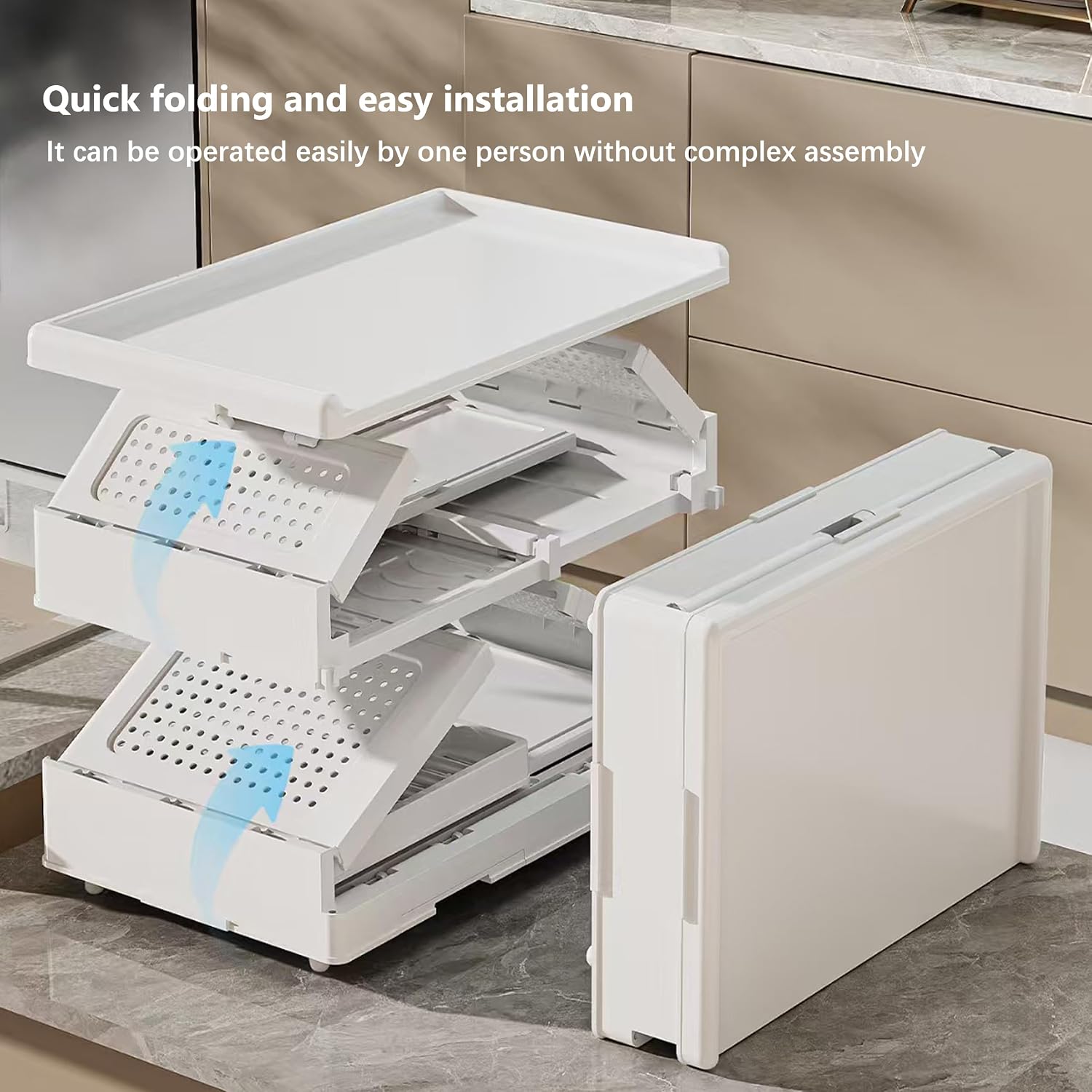 Kitchen Countertop with Drawers Dish Cabinet, Drainer Cabinet, Dual Door Design, Dustproof and Oil Resistant Multifunctional Kitchen Storage Cabinet (White-A)