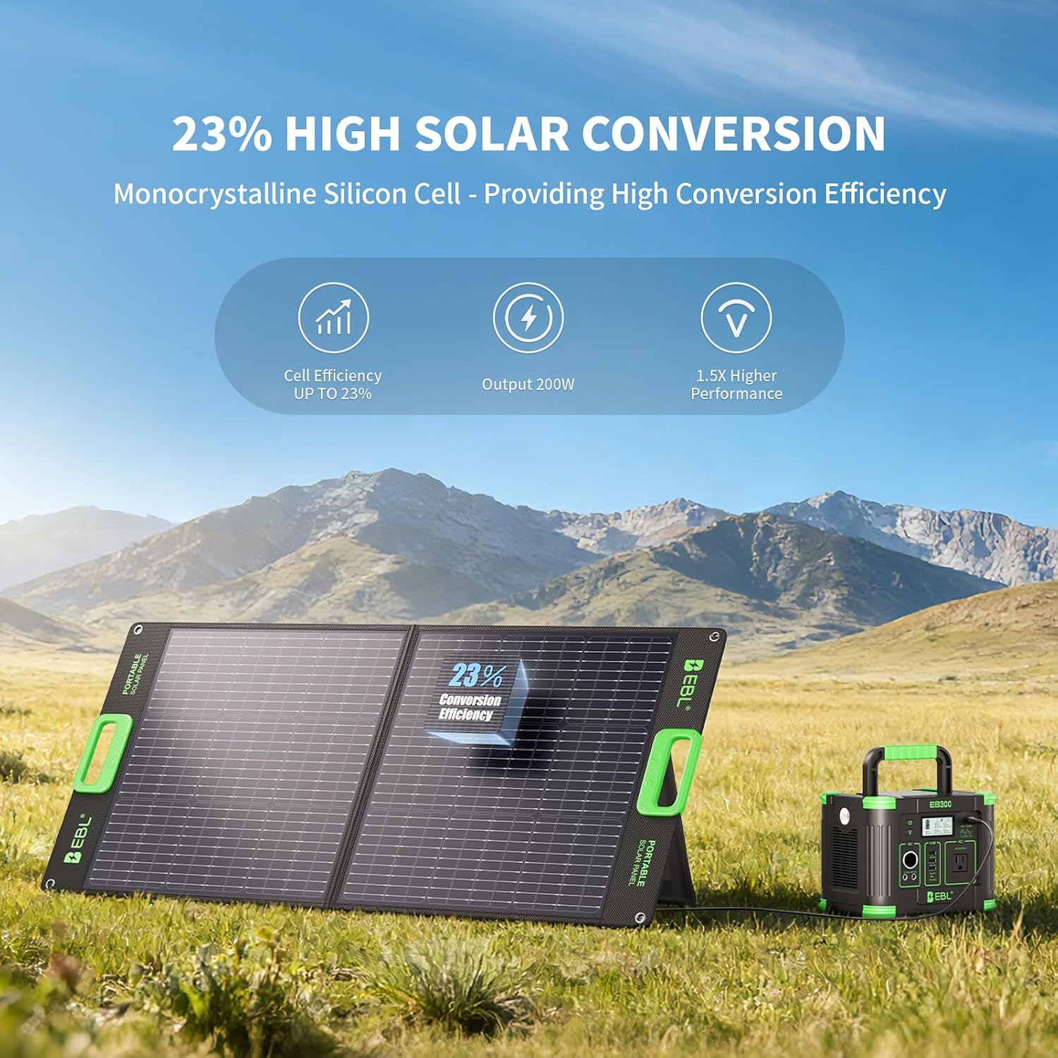 EBL 300W Portable Power Station with 100W Portable Solar Panel, 288.6Wh USB-C PD60W 300W Pure Sine Wave Solar Generator, Foldable Solar Panel for Camping, Emergency Backup
