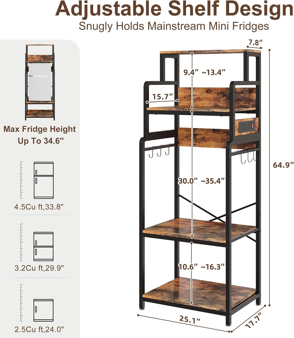Mini Fridge Stand Microwave Combo Cabinet Station With Small Refrigerator Insert Storage Space, Shelf Organizer Unit For Dorm Room Coffee Bar To Sit, Big Table With Power Outlet To Go Over Fridge