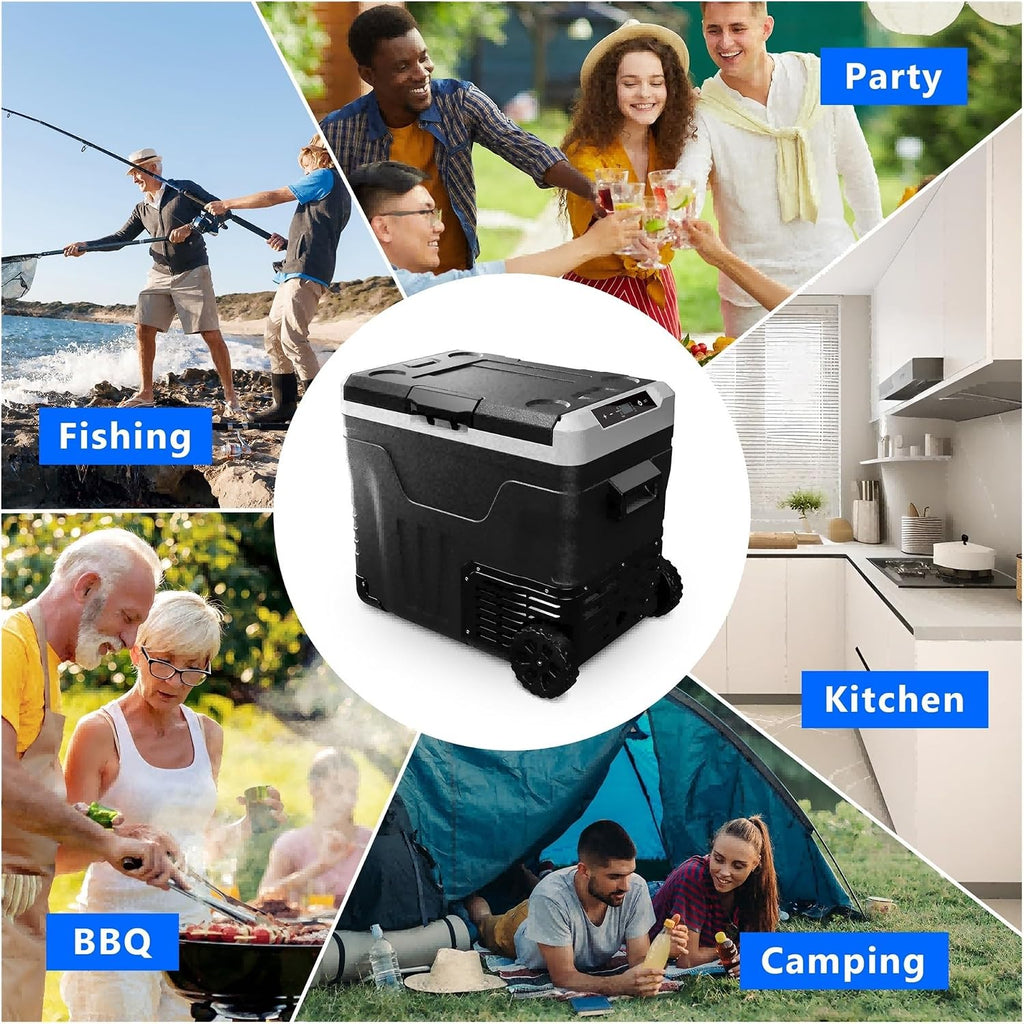 35L Car Portable Freezer 12V Refrigerator Cooler 12V/24V DC Fridge With Wheels 2 Baskets For Travel Truck Boat Camping