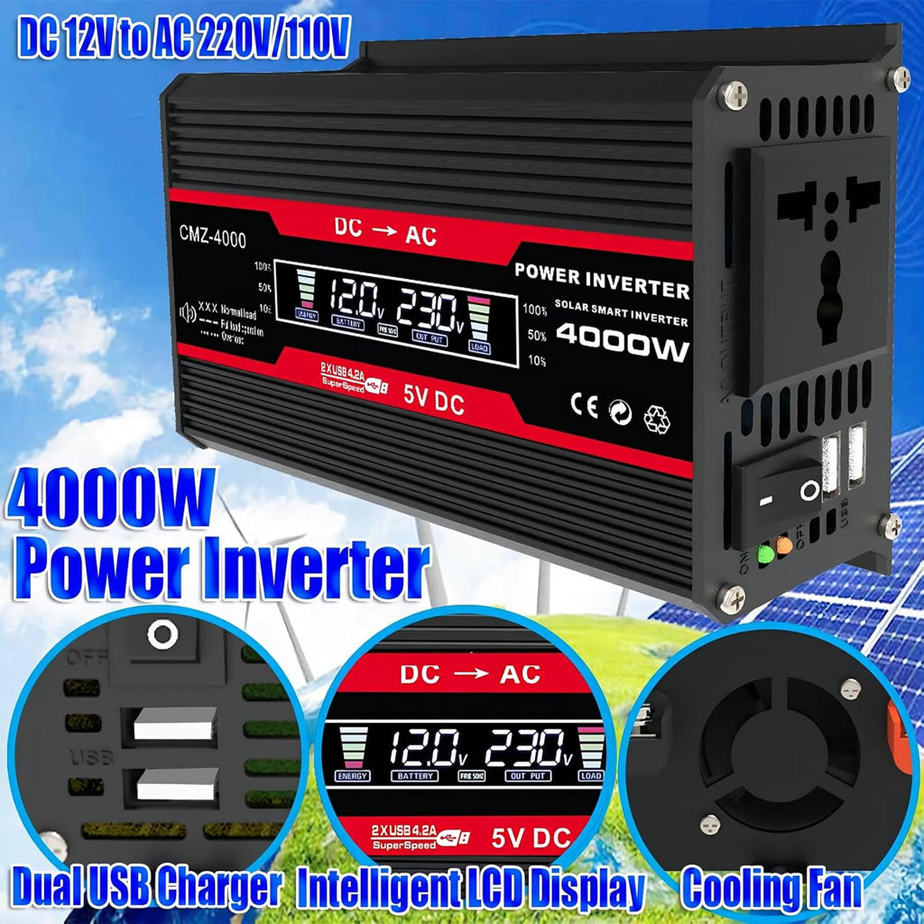 18W 12V Off-Grid Solar Panel Kit with 4000W Inverter & 30A Charge Controller, Portable Solar Generator for RV, Camping, Outdoor Emergency Backup Power(Black)