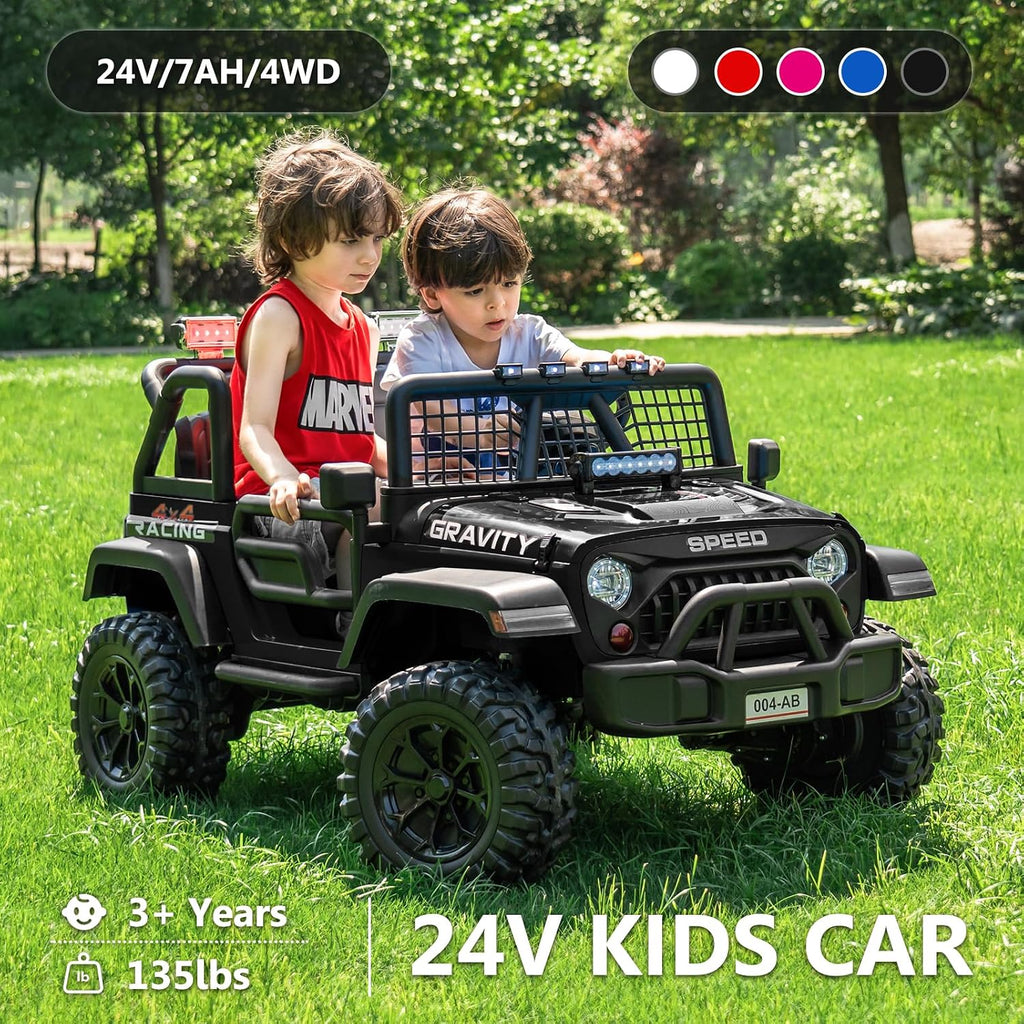 Sopbost 24V 7Ah 2 Seater Ride On Truck Ride On Toy for Big Kids Ride On Car with Remote Control Off-Road Electric Car with Shock Absorber, LED Lights, Bluetooth Music Player, EVA Tires, Black
