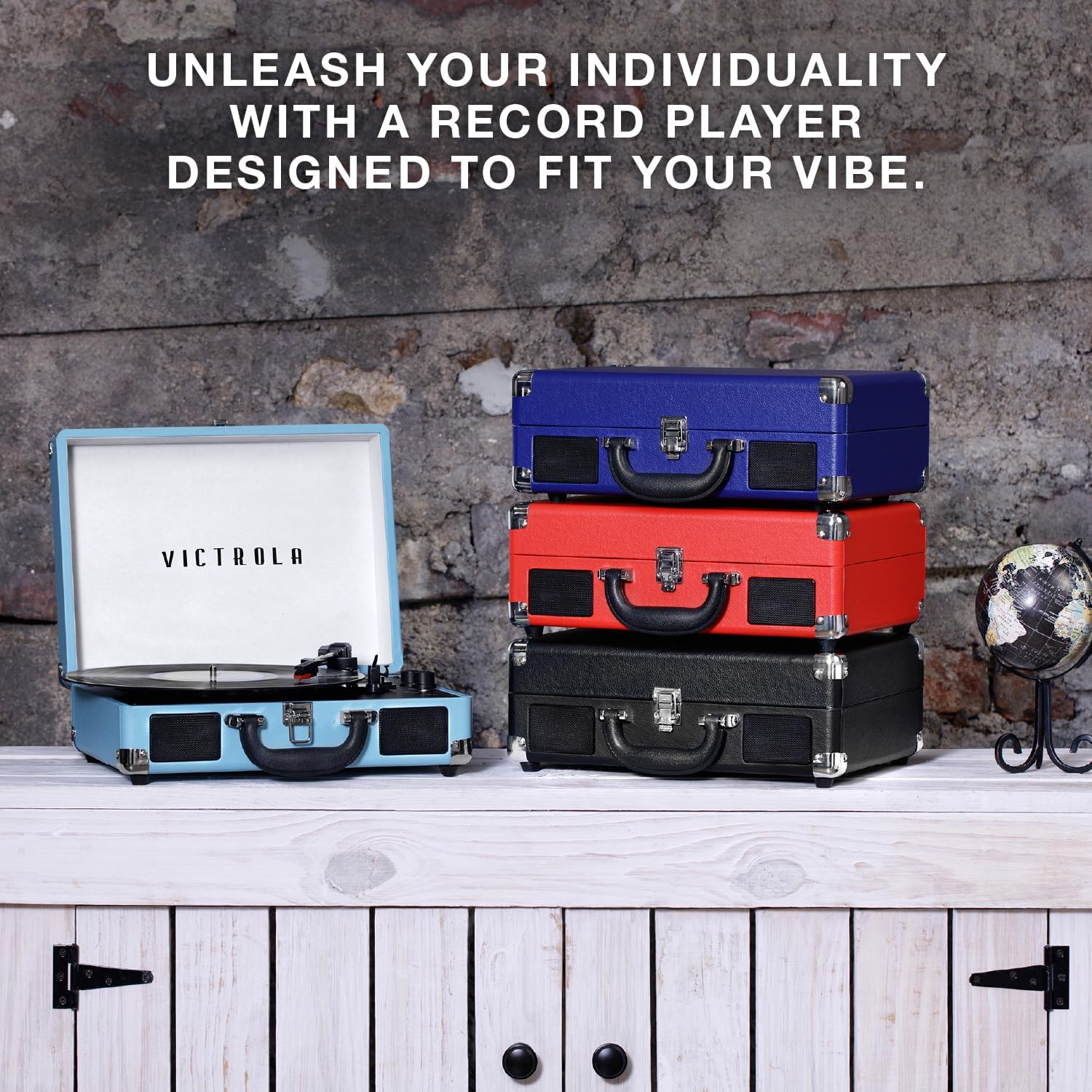 Victrola Journey - Bluetooth Suitcase Record Player - White/Silver | Built-in stereo speakers, 3-speed turntable plays 7', 10' and 12' records, Bluetooth streaming, headphone jack