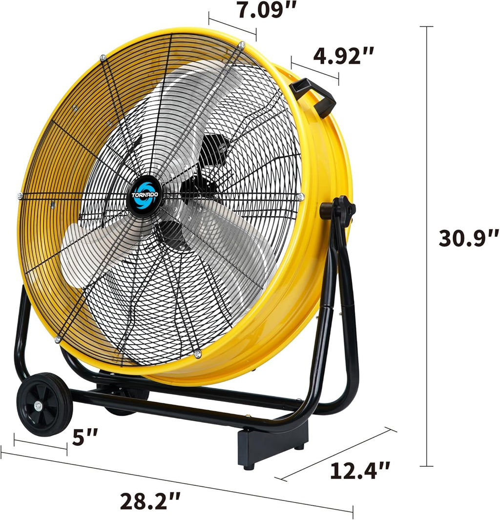 Tornado 24' Metal Drum Fan - High Velocity, 7700 CFM, 3-Speed, Heavy Duty for Industrial & Commercial Use, 1/3 HP Motor, 8 FT Cord, ETL Listed