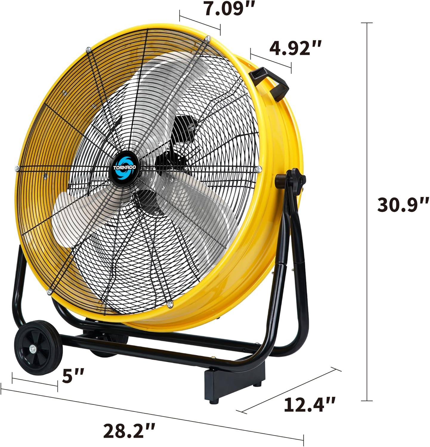 Tornado 24' Metal Drum Fan - High Velocity, 7700 CFM, 3-Speed, Heavy Duty for Industrial & Commercial Use, 1/3 HP Motor, 8 FT Cord, ETL Listed