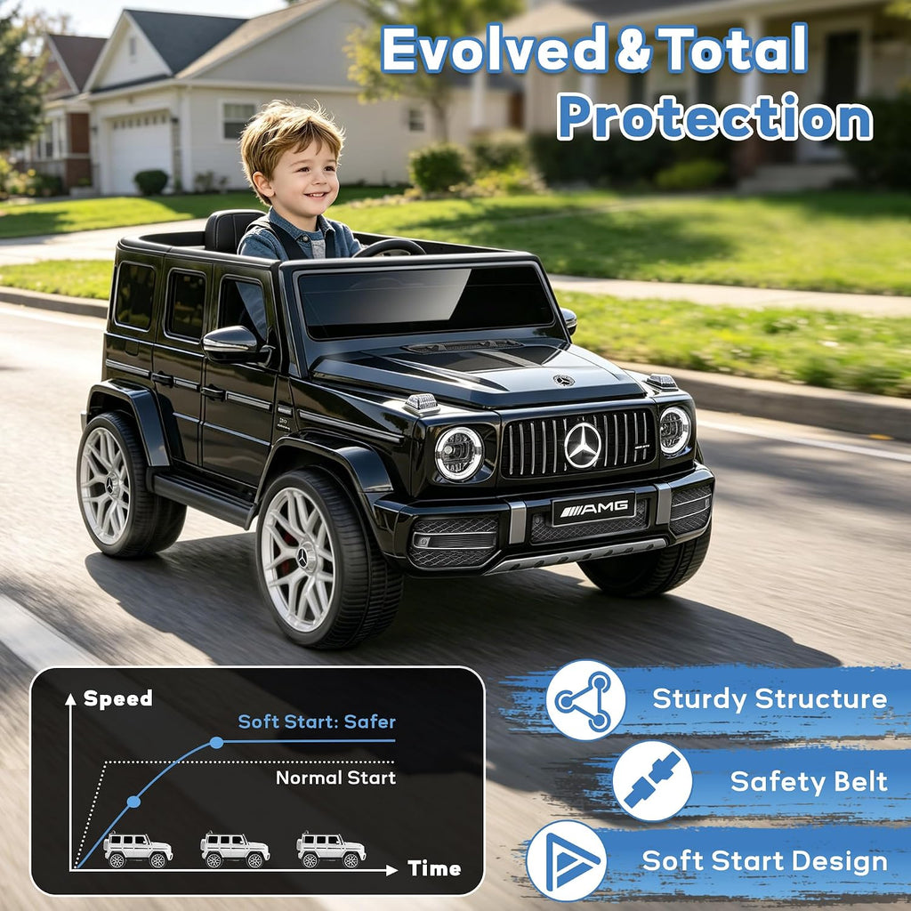 Licensed Mercedes Benz G63 Kids Electric Car, 12V G Wagon Ride on Car w/Safety High Window, Remote Control, 3 Speeds, Music Player, Horn & LED Lights for Toddlers (Black)