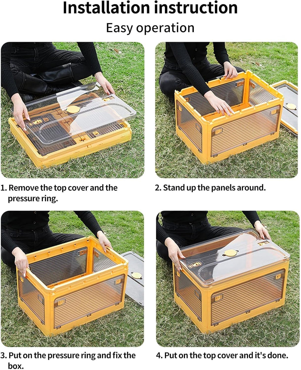 3-Pack Stackable Storage Bins, 83-Liter Collapsible Organizers with 3 Lids, Wheels, Foldable Collapsible Box for Outdoor Camping, Orange
