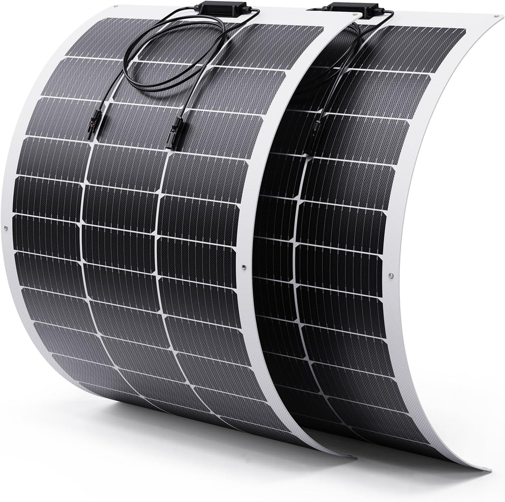 200W Flexible Solar Panel Kit (2x100W), Heat-Reflective White Backsheet, Marine-Grade ETFE Solar Panel, IP68 Waterproof for Motorhome, Boat, Van, Camper, White RVs