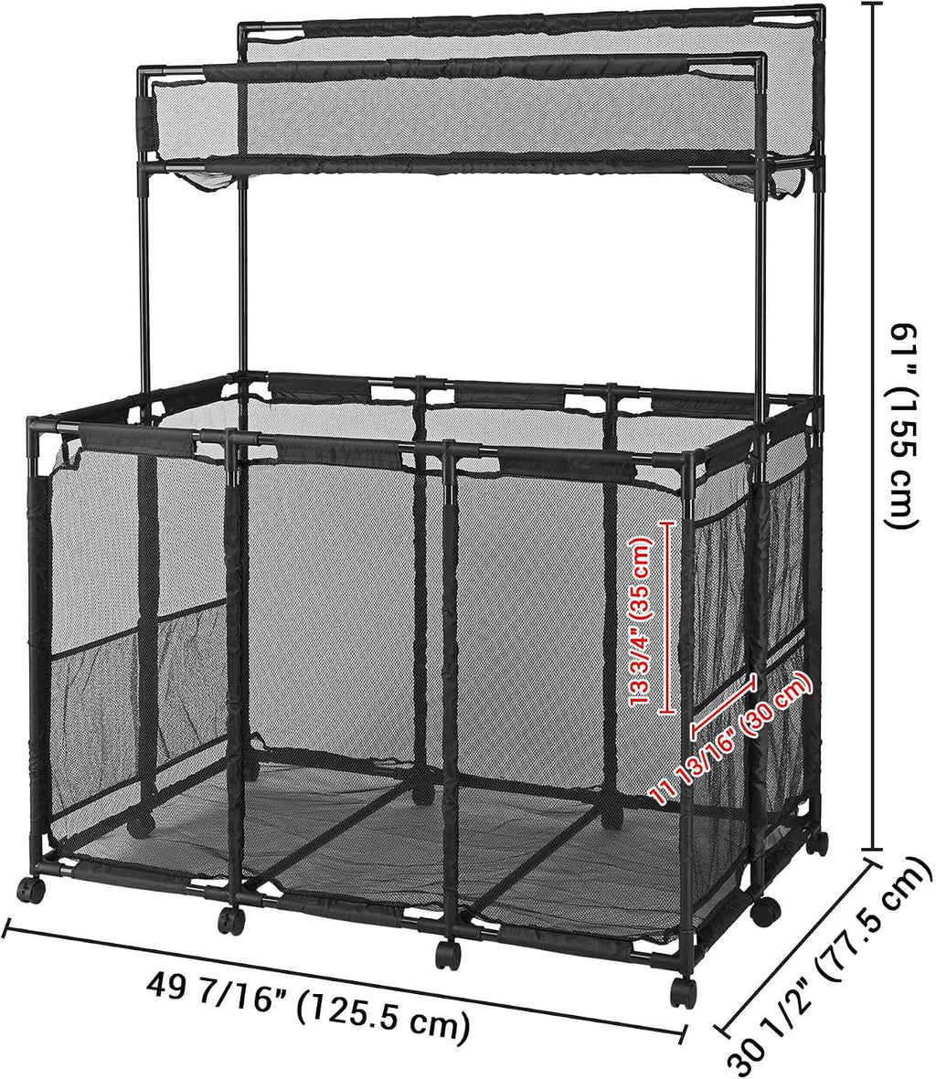 Yescom225 Gallon Pool Float Storage Bin Basket with Blue Cover Replacement Toy Raft Noodles Outdoor Double Tiers 49' x 30' x 61' Metal Frame 6 Wheels Mesh Rolling Organizer Cart