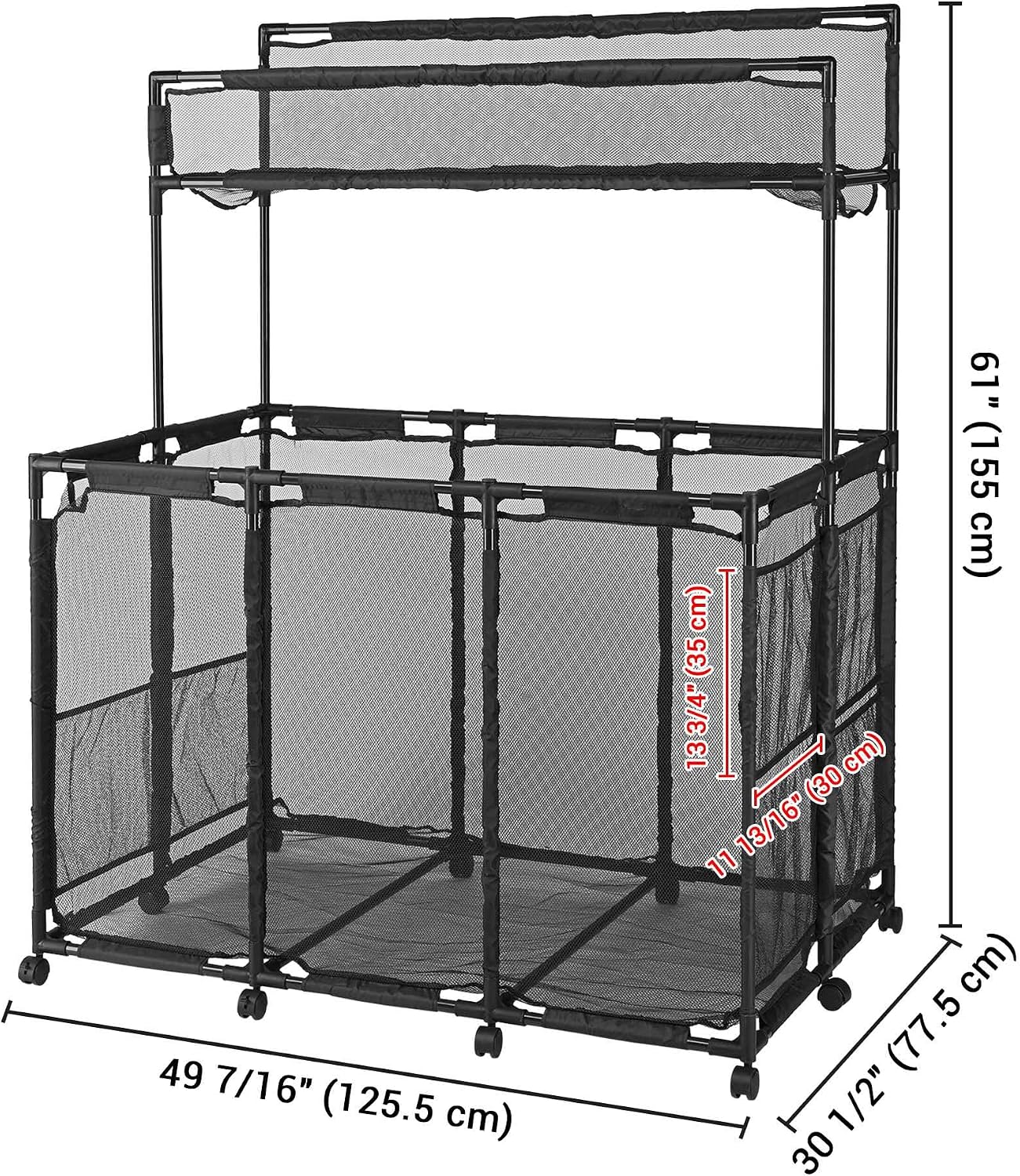 Yescom225 Gallon Pool Float Storage Bin Basket with Blue Cover Replacement Toy Raft Noodles Outdoor Double Tiers 49' x 30' x 61' Metal Frame 6 Wheels Mesh Rolling Organizer Cart