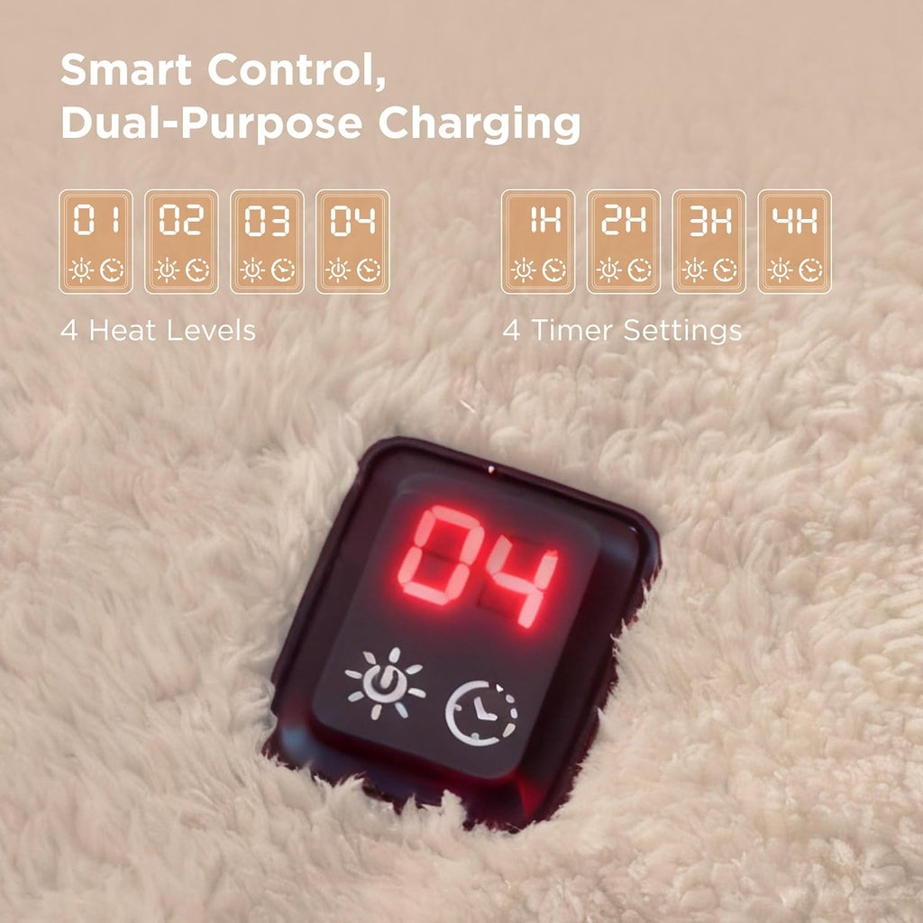 Bedsure Cordless Wearable Heated Blanket - Fluffy Electric Blanket Hoodie with 20000mAh Battery Pack, Portable USB Heated Shawl as Winter Gifts for Women Mom, 4 Heat Levels & 4 Timers, 55'x69', Cream