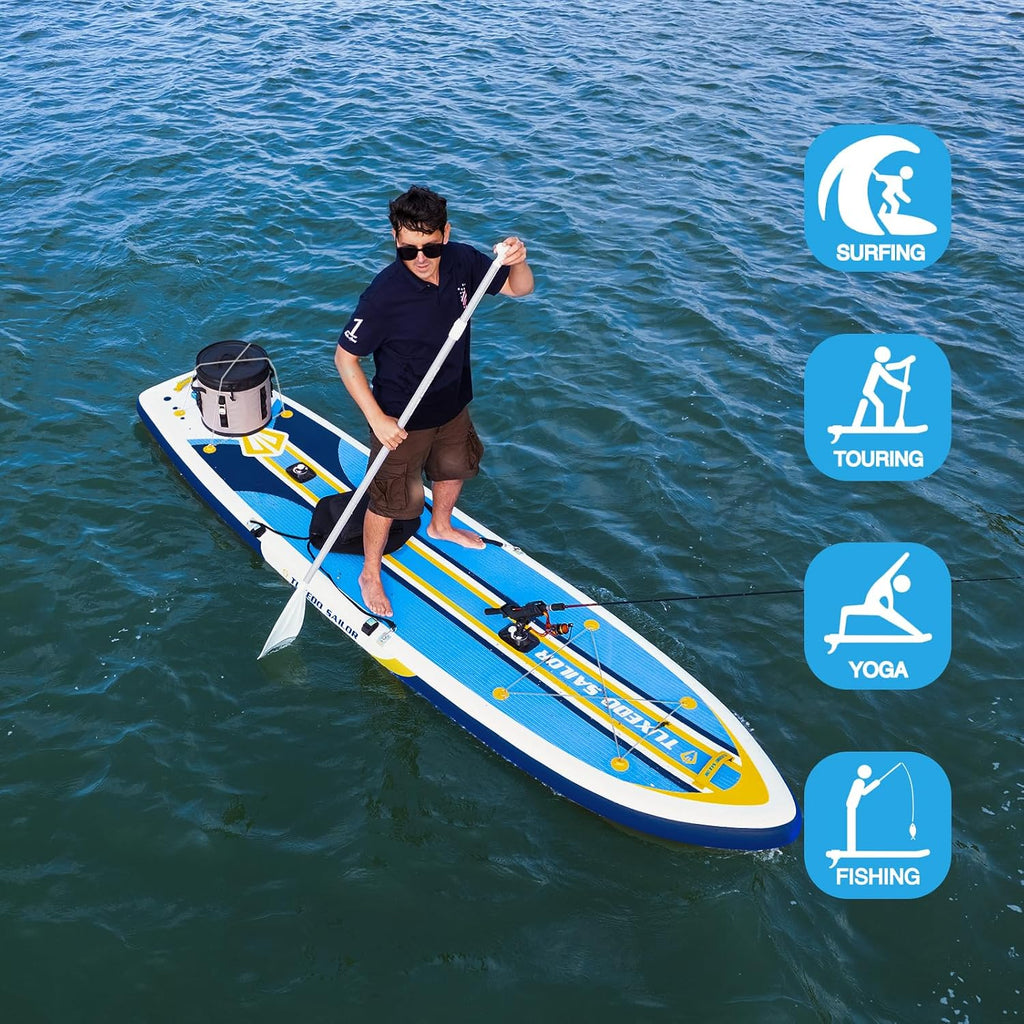 Tuxedo Sailor Large Size Inflatable Fishing Kayak 12'×34'×6' Ultra-Light Paddle Board, Stand Up Paddle Board Complete Accessories, Fishing Support Bases, Kayak Seat etc