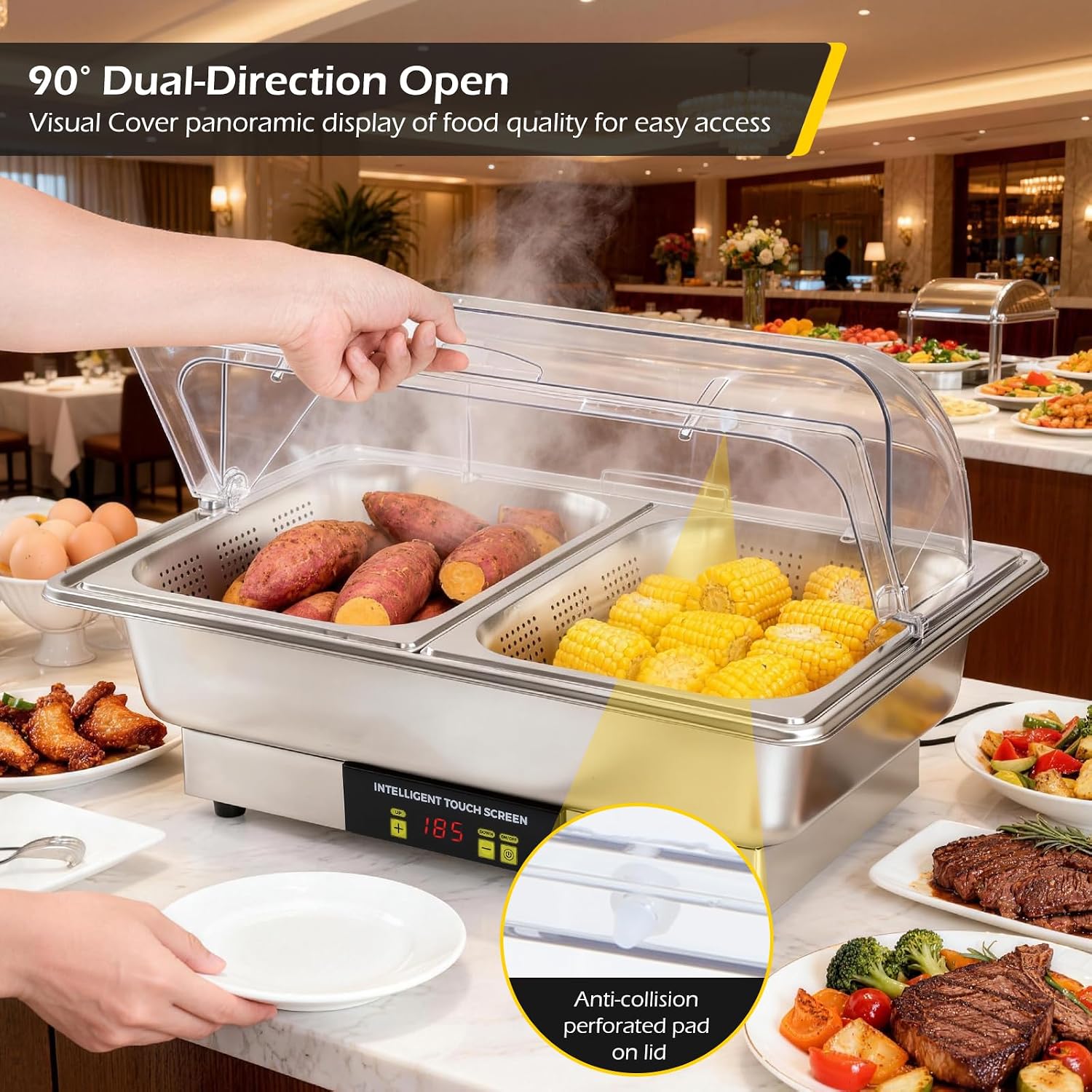 Dyna-Living Electric Chafing Dishes for Buffet, 9.5QT Full Size & Half Size Chafing Dish Buffet Set 600W Electric Buffet Servers and Warmers with Temp Control Display Food Warmers for Parties Catering
