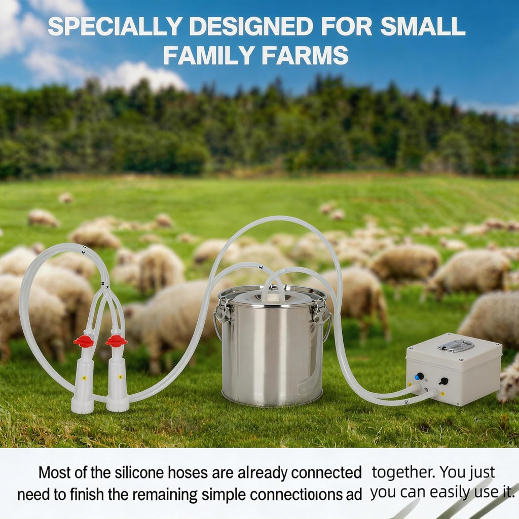 5L Goat Milking Machine, Rechargeable Battery Adjustable Pulse Vacuum Electric Goat Milking Machine,Portable Milking Machine,Individual Pulsation Adjustment, Udder Protection