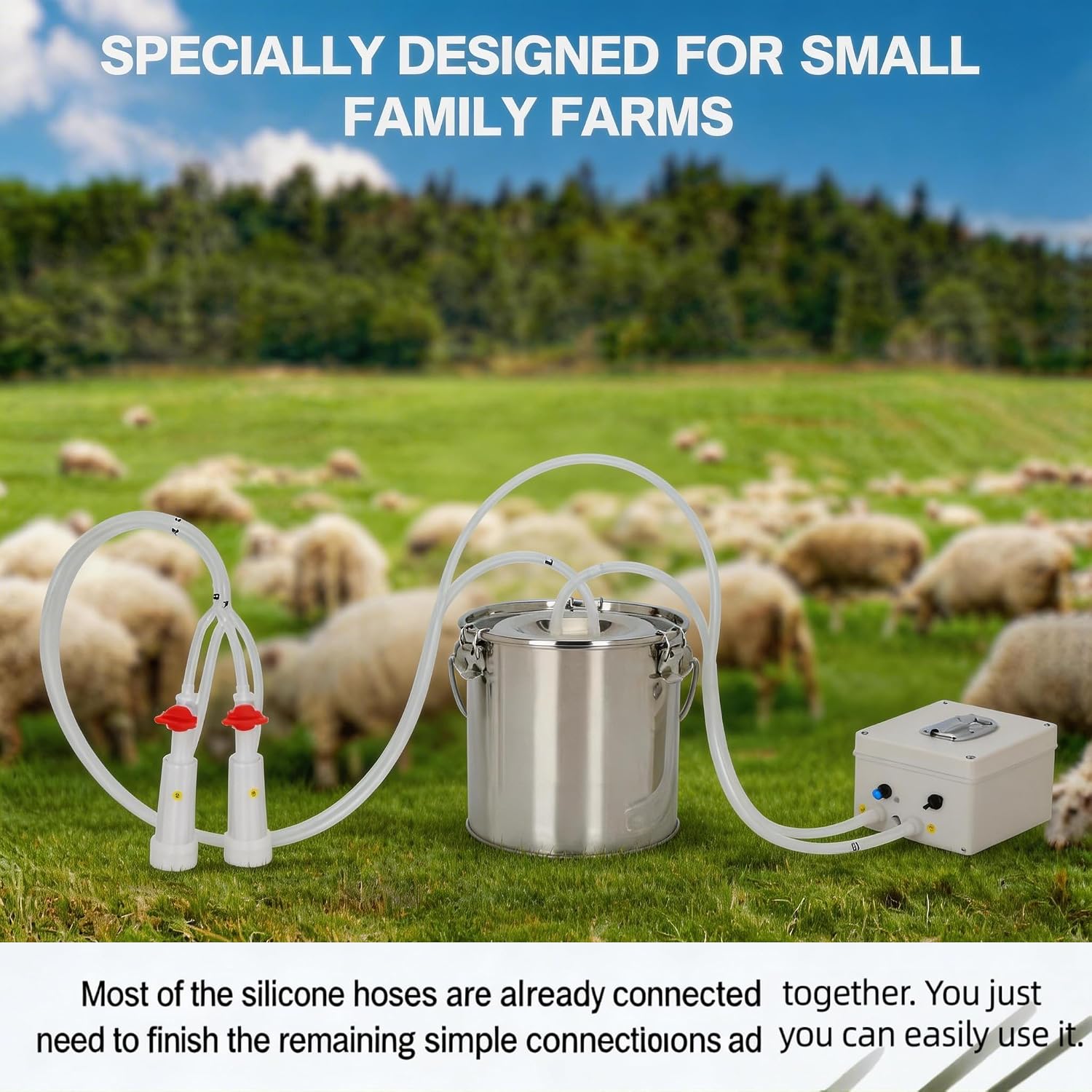 5L Goat Milking Machine, Rechargeable Battery Adjustable Pulse Vacuum Electric Goat Milking Machine,Portable Milking Machine,Individual Pulsation Adjustment, Udder Protection