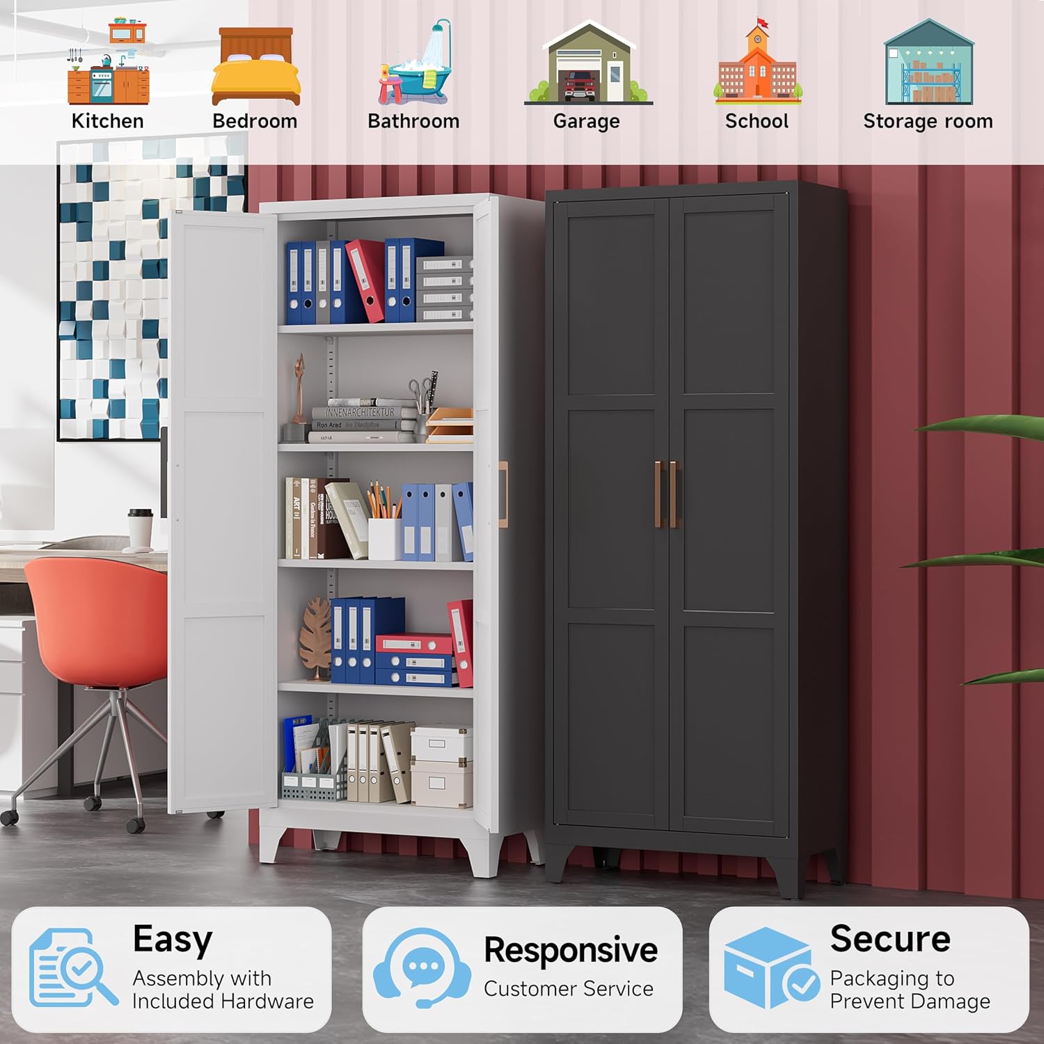 Pantry Cabinets for Kitchen,70.8' Tall Storage Cabinets,Metal Pantry Storage Cabinet with 2 Doors and 4 Adjustable Shelves for Kitchen/Black