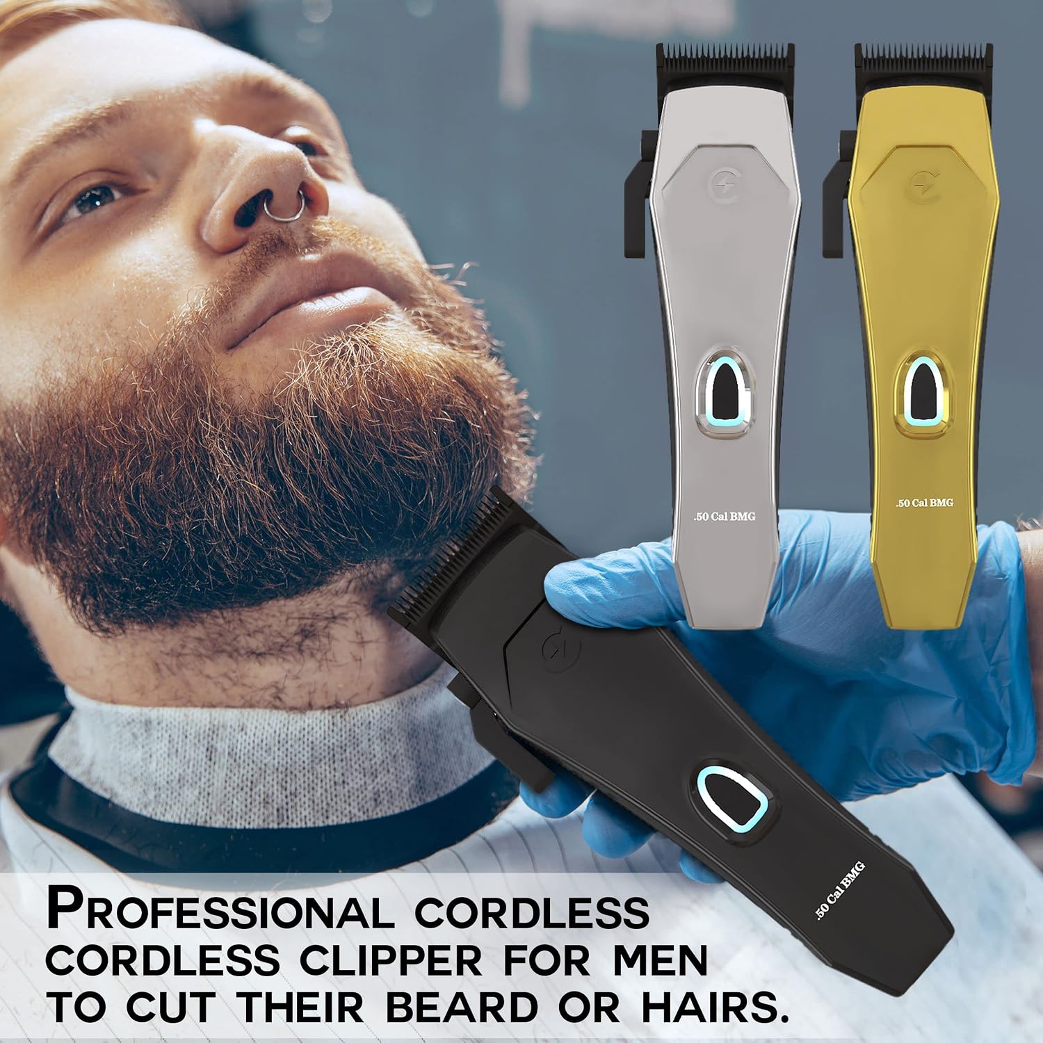 Caliber Pro - .50 Cal BMG Clipper - Professional Cordless Magnetic Motor Clippers - Quiet Operation Trimmer - Rechargeable Powerful Battery - Easy Zero Gap Cut - Hair Grooming Tool for Men