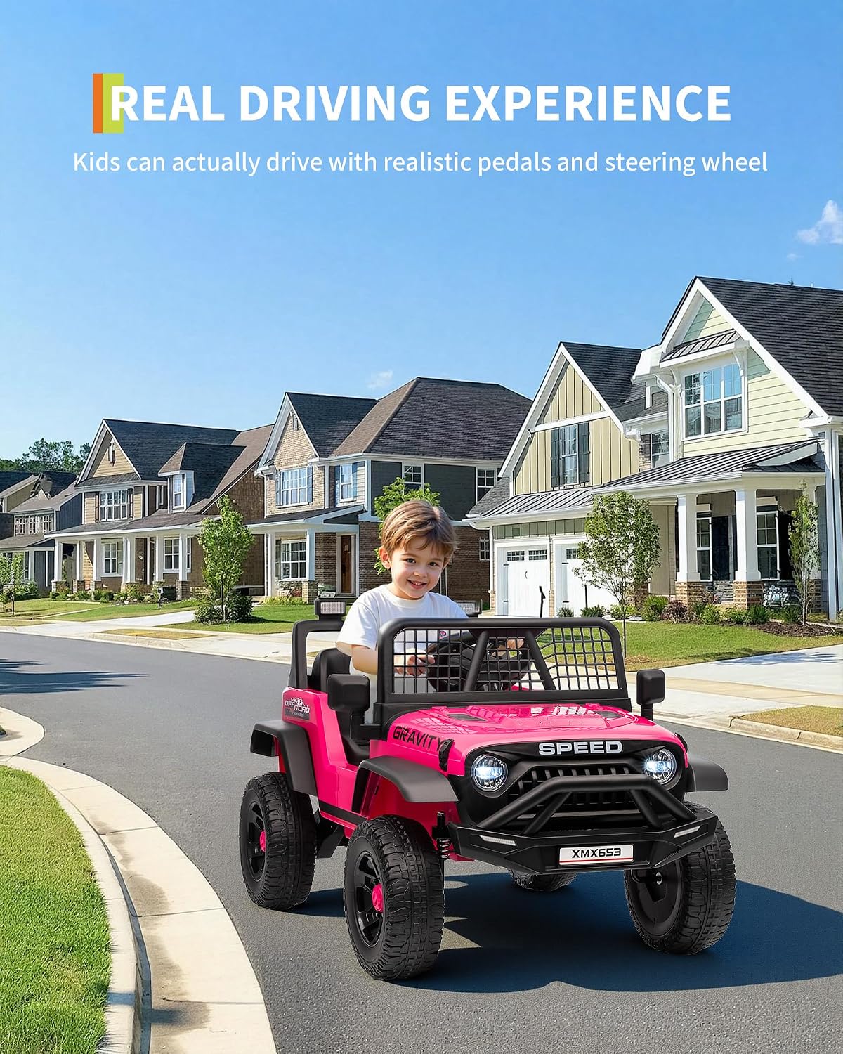 GarveeLife 12V Kids Electric Ride On Car with Remote Control Ride On Toy for Toddler Boys & Girls Bluetooth Music Player LED Lights(Hot Pink)