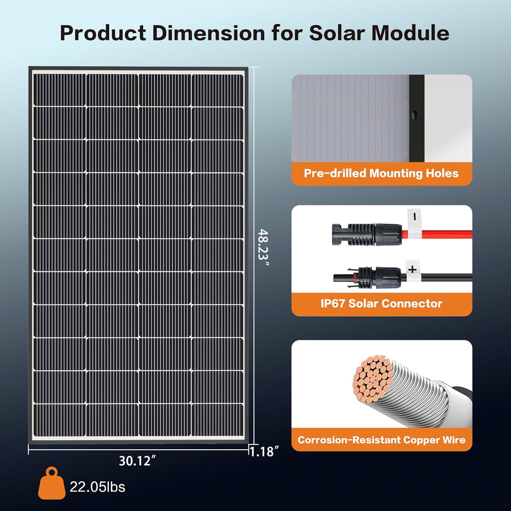 200W Bifacial Solar Panel, 400W N-Type 16BB Monocrystalline Solar Panel Kit, 25% High Efficiency, IP65 Waterproof, for RV Home Boat Marine Off-Grid Solar System[2Pcs 200W]