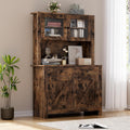 63' Tall Farmhouse Kitchen Pantry Cabinet with Microwave Stand, Freestanding Pantry Hutch Cabinet with Adjustable Shelves, Drawers & Countertop, Buffet Cupboard for Dining&Living Room Storage, Retro