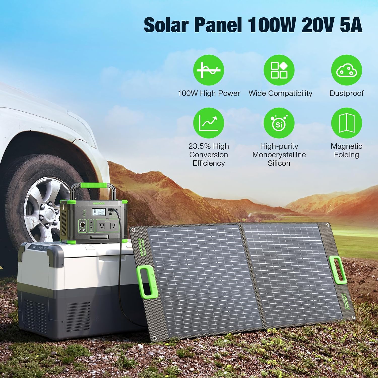 300W Solar Generator 288Wh Portable Power Station with 100W Foldable Solar Panel, PD60W USB-C Fast Charge, Pure Sine Wave for Camping RV Emergency Power Supply
