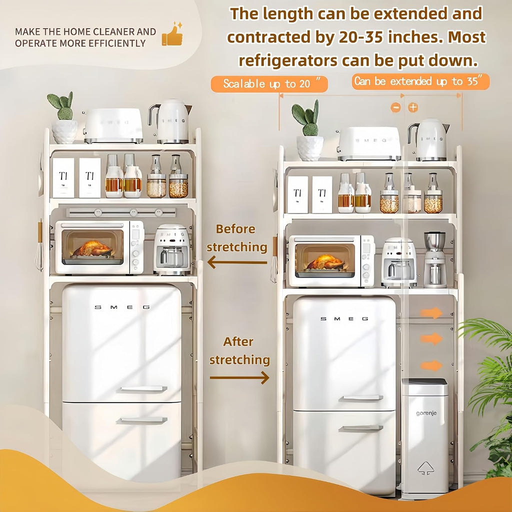 Dorm Microwave Storage mini Fridge Rack, can be Placed Above the White mini Fridge Shelf, The Height and Length are Adjustable, Suitable for Various Sizes of refrigerators (White)