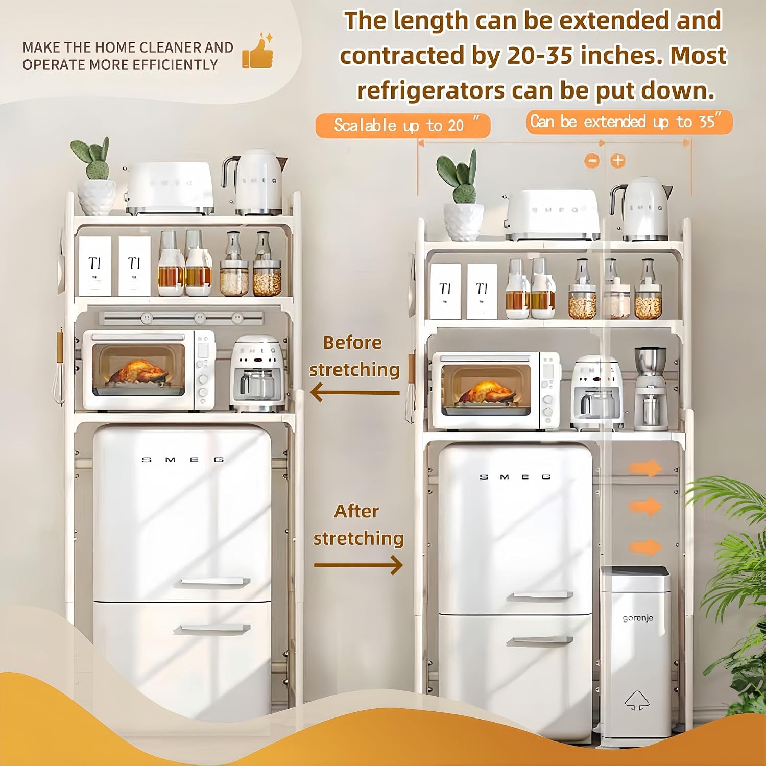 Dorm Microwave Storage mini Fridge Rack, can be Placed Above the White mini Fridge Shelf, The Height and Length are Adjustable, Suitable for Various Sizes of refrigerators (White)