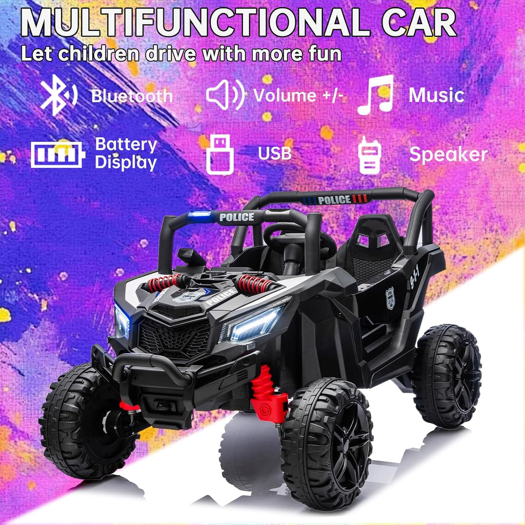 Kid Police 4WD UTV 24V Ride On Toys for Big Kids 2 Seater Ride On Toys Kids | 2 Seater Ride On Car for Kids Side-by-Side UTV Electric Cars for Kids Electric Ride Car Ride On Toys for Kids 4-8