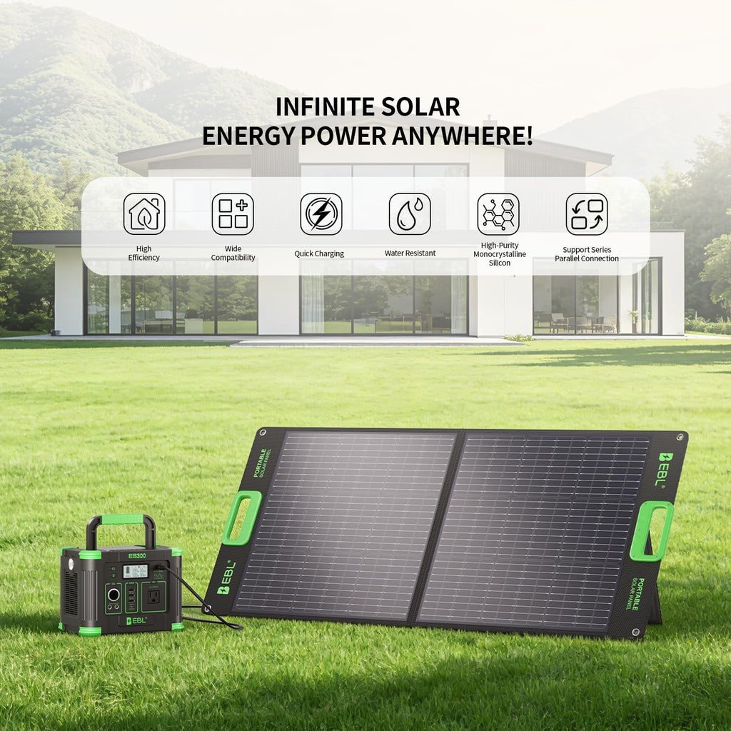 EBL 300W Portable Power Station with 100W Portable Solar Panel, 288.6Wh USB-C PD60W 300W Pure Sine Wave Solar Generator, Foldable Solar Panel for Camping, Emergency Backup