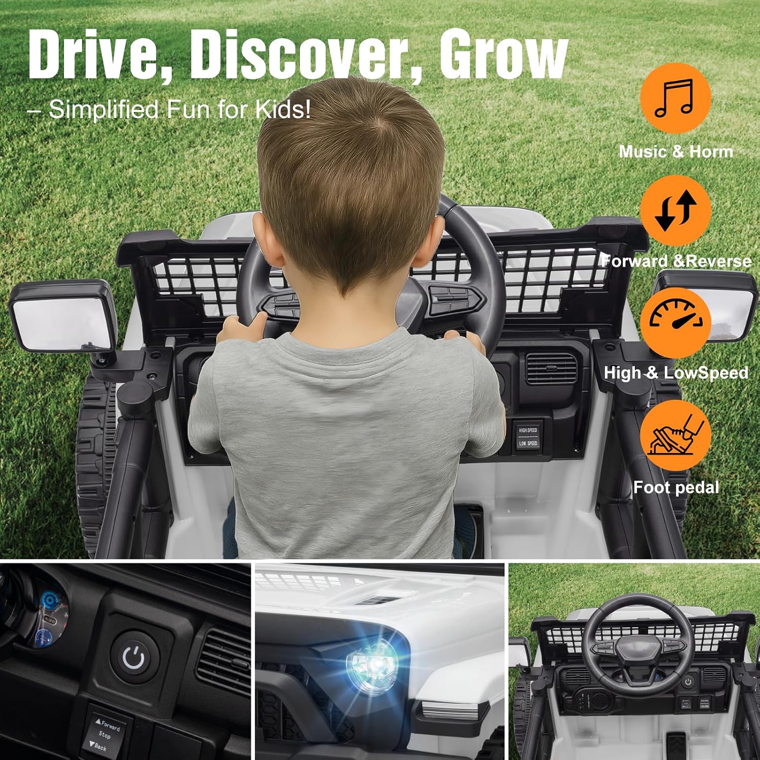 12V Ride on Toys with Parent Remote Control, Toddler Electric Car with Spring Suspension, LED Lights & Music Player - Safe Battery Car for Kids, Easy to Assemble, White