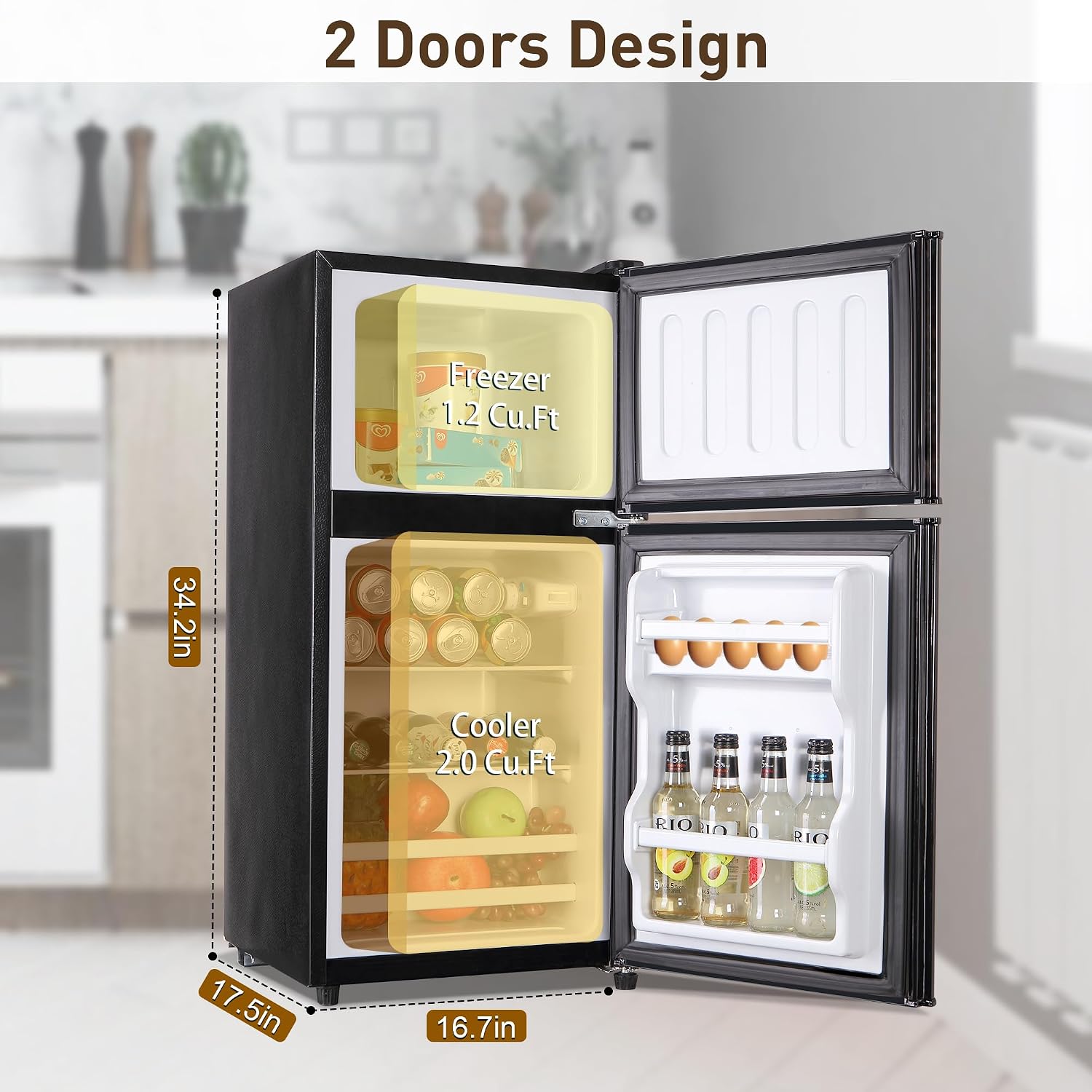 Dorm Fridge 3.2 Cu. Ft., Refrigerator for Apartment with Freezer, 7-Level Adjustable Thermostat, Removable Shelves, Compact Mini Fridge with Freezer for Kitchen, Dorm, Office, Black