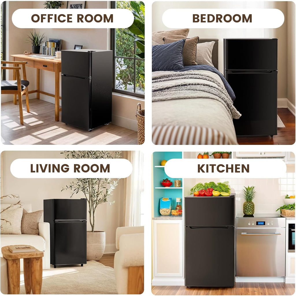 Manastin 3.55 Cu.Ft Mini Fridge with Freezer, Small Refrigerator with 2 Doors for Kitchen, Dorm, Office and Bedroom, Mini Refrigerator with Adjustable Shelves (Black)