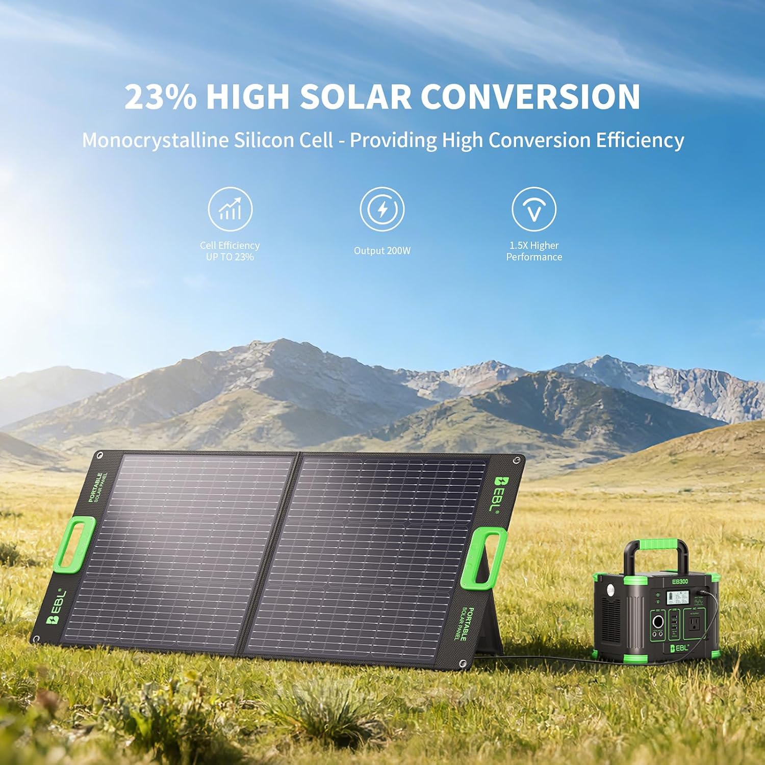 EBL 500W Portable Power Station with 100W Portable Solar Panel 20V, Outdoor Solar Generator 500W(Peak 1000W) Backup Battery Pack Solar Kit for RV/Van Camping Fishing Climbing Road Trip Home Emergency