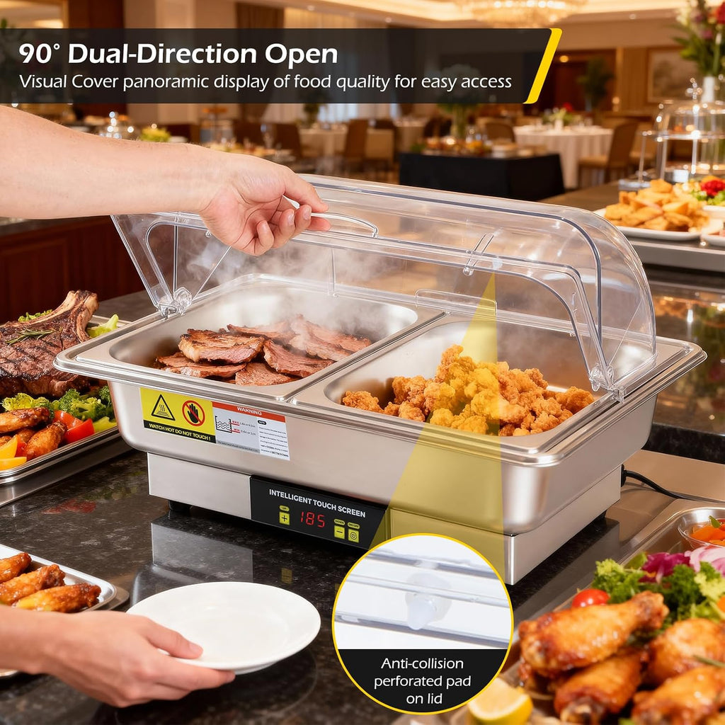 Dyna-Living Electric Chafing Dishes for Buffet, 9.5QT Half Size Chafing Dish Buffet Set 600W Electric Buffet Servers and Warmers with Temp Control Display Roll Top Food Warmers for Parties Catering