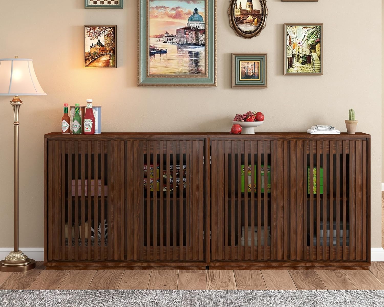 LKTART 39' Walnut Narrow Sideboard Buffet Storage Cabinet for Entryway | Walnut Wood Small Sideboard Storage Cabinet;Mid Century Modern Thin Entryway Cabinet for Living Room,Hallway,Small Space