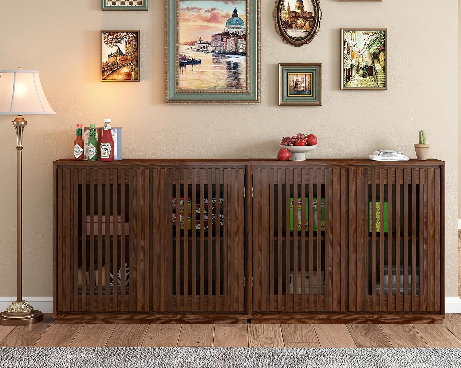 LKTART 39' Walnut Sideboard Buffet Cabinet, Entryway Narrow Storage,3 Piece | Wood;Small Storage Cabinet with Storage;Mid Century Modern;Thin Cabinet for Small Space,Living Room,Kitchen,Hallway