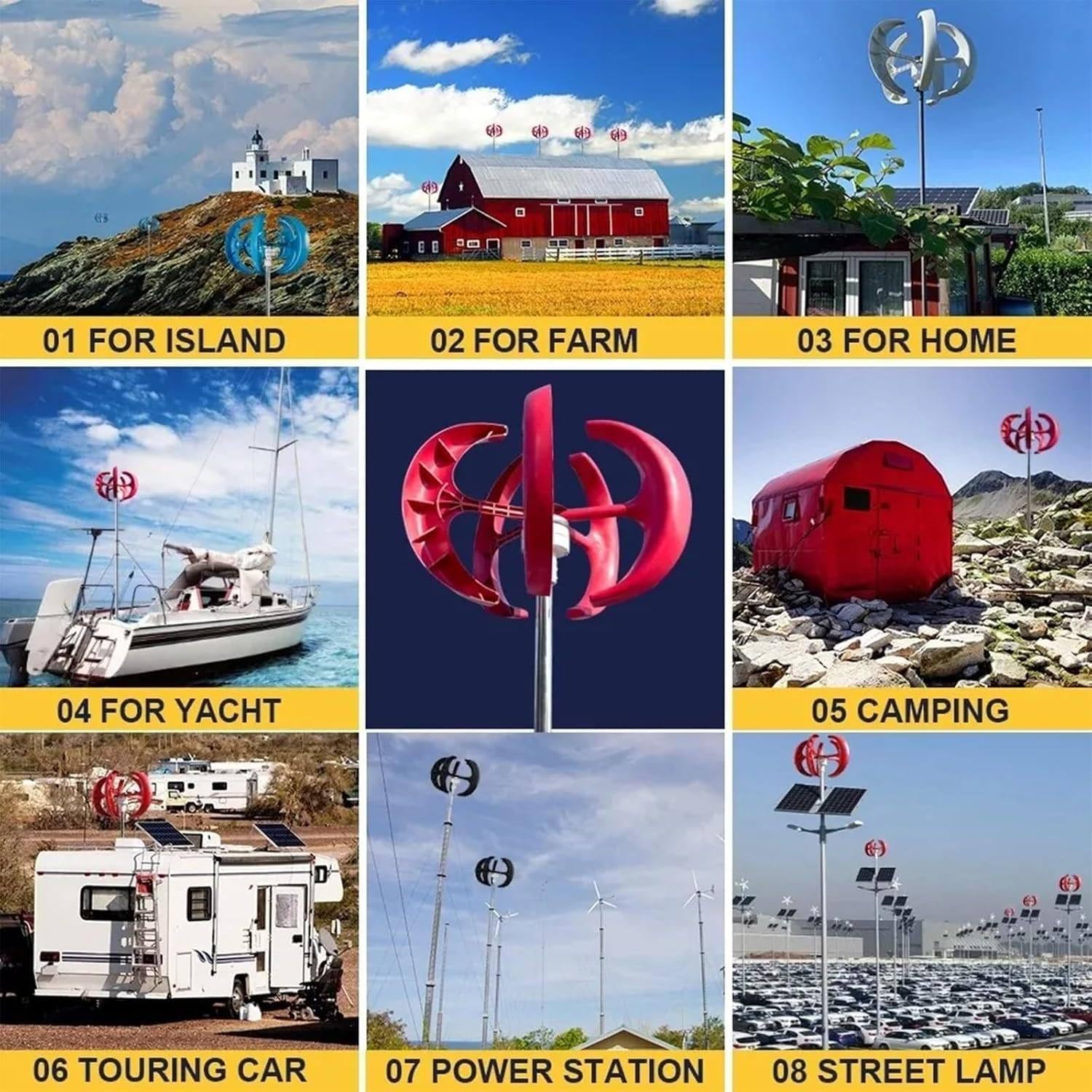 600W Wind Turbine Generator, 12V/24V Vertical Axis 5-Blade Outdoor Windmill Kit with Controller, Power Supplement with Lantern Type Design for Home & Off-Grid Use