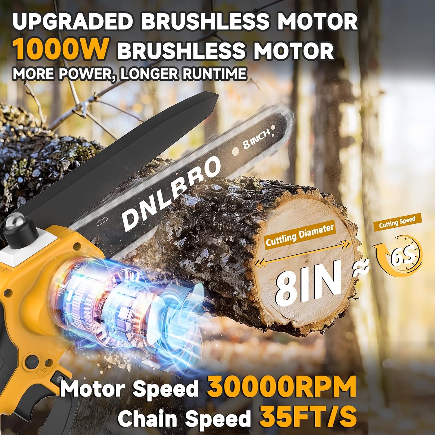 Electric Pole Saws for Tree Trimming, 8 Inch Brushless Mini Chainsaw with 9.5FT Extension Pole, 16Ft Reach, 4.0Ah Battery, Auto Oiling, Cutting speed 35FT/S, Tree Trimmer for Branch Limb Cut