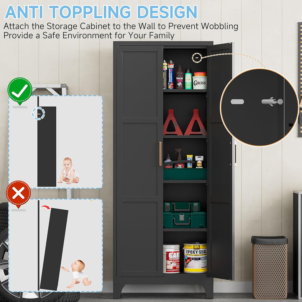 Pantry Cabinets for Kitchen,70.8' Tall Storage Cabinets,Metal Pantry Storage Cabinet with 2 Doors and 4 Adjustable Shelves for Kitchen/Black