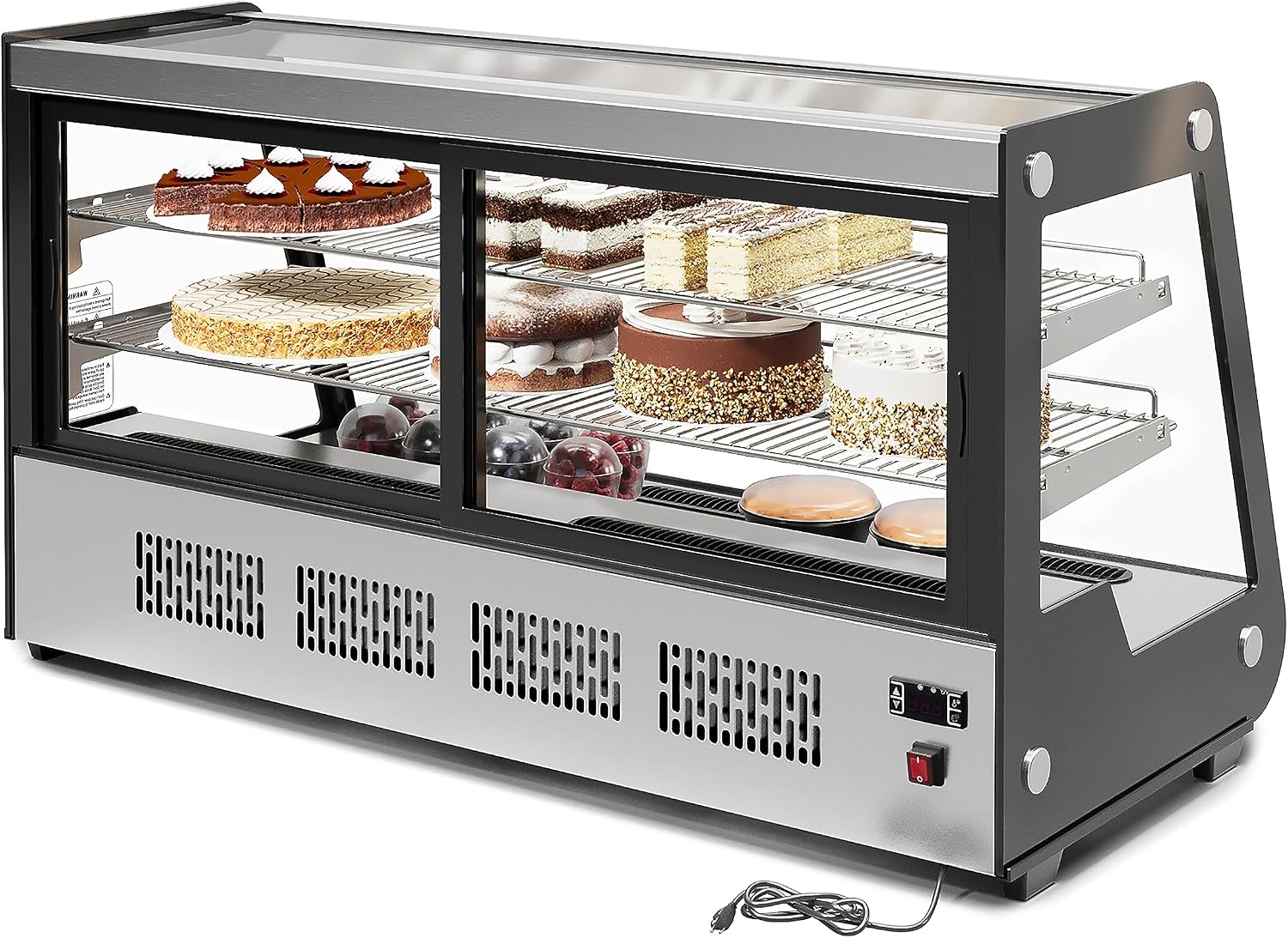 KoolMore 48 in. Refrigerated Bakery Display Case with Clear Glass Front, Sliding Rear Doors, LED Lighting, Adjustable Temperature, and Dual Shelving in Stainless-Steel, 7 cu. ft. (CDC-7C-SS)